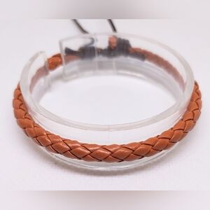 Men's Bracelet Leather Braided Brown New f90